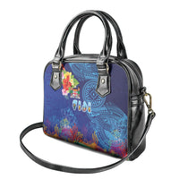 Fiji Day Shoulder Handbag Coral Reef with Tapa Motifs and Hibiscus Ocean Vibe LT03 - Polynesian Pride
