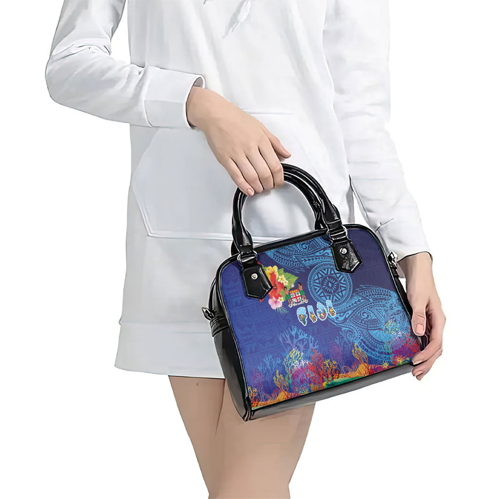 Fiji Day Shoulder Handbag Coral Reef with Tapa Motifs and Hibiscus Ocean Vibe LT03 - Polynesian Pride