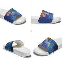 Fiji Day Slide Sandals Coral Reef with Tapa Motifs and Hibiscus Ocean Vibe LT03 - Polynesian Pride