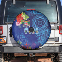 Fiji Day Spare Tire Cover Coral Reef with Tapa Motifs and Hibiscus Ocean Vibe LT03 Blue - Polynesian Pride