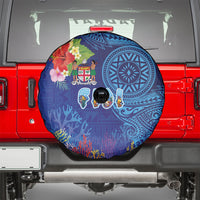 Fiji Day Spare Tire Cover Coral Reef with Tapa Motifs and Hibiscus Ocean Vibe LT03 - Polynesian Pride