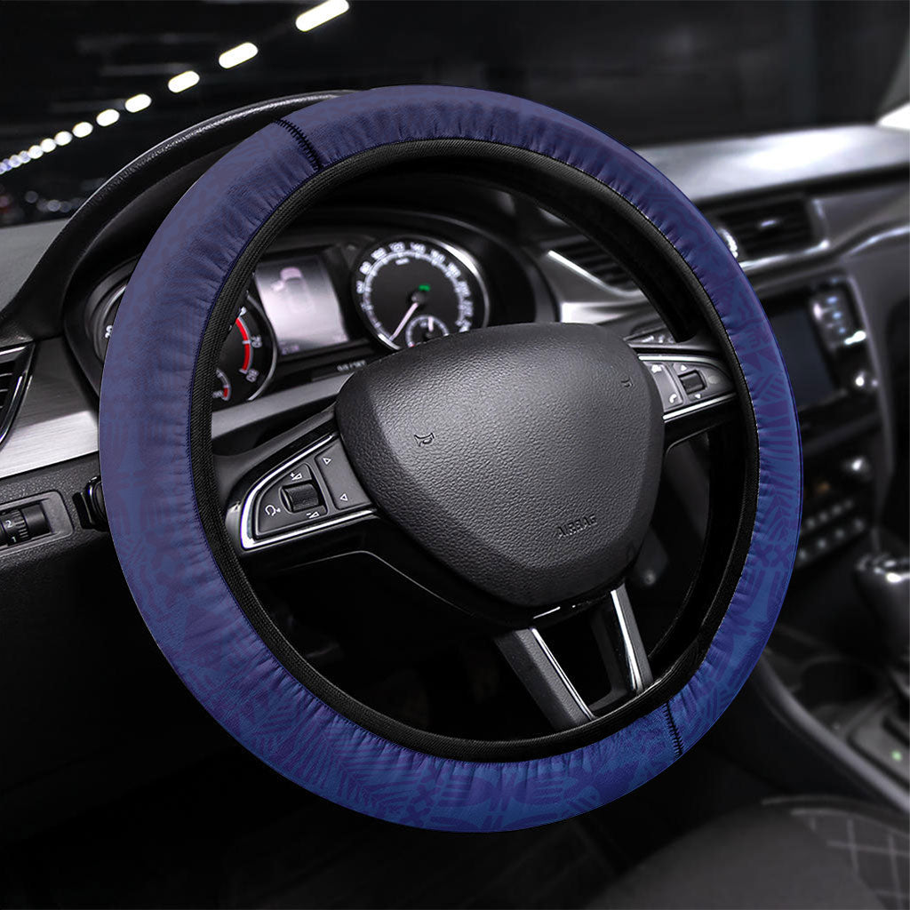 Fiji Day Steering Wheel Cover Coral Reef with Tapa Motifs and Hibiscus Ocean Vibe LT03 Universal Fit Blue - Polynesian Pride