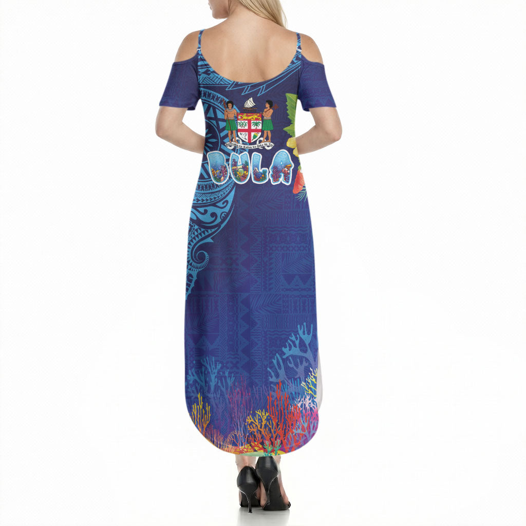 Fiji Day Summer Maxi Dress Coral Reef with Tapa Motifs and Hibiscus Ocean Vibe LT03 - Polynesian Pride