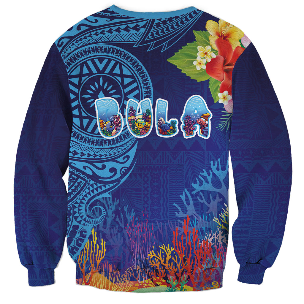 Fiji Day Sweatshirt Coral Reef with Tapa Motifs and Hibiscus Ocean Vibe LT03 - Polynesian Pride