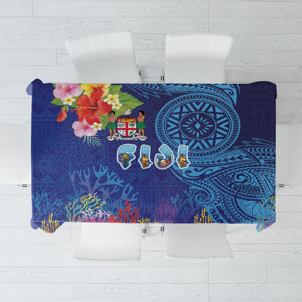 Fiji Day Tablecloth Coral Reef with Tapa Motifs and Hibiscus Ocean Vibe LT03 Blue - Polynesian Pride