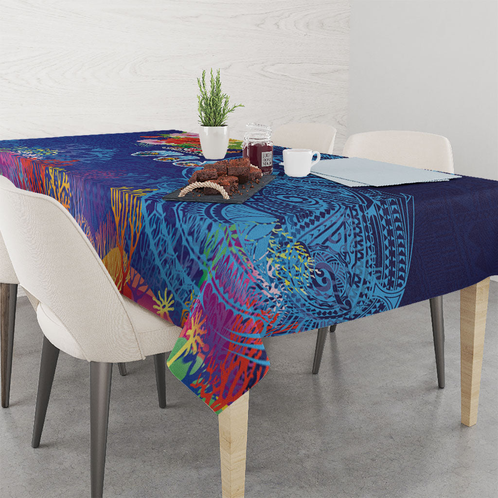 Fiji Day Tablecloth Coral Reef with Tapa Motifs and Hibiscus Ocean Vibe LT03 - Polynesian Pride