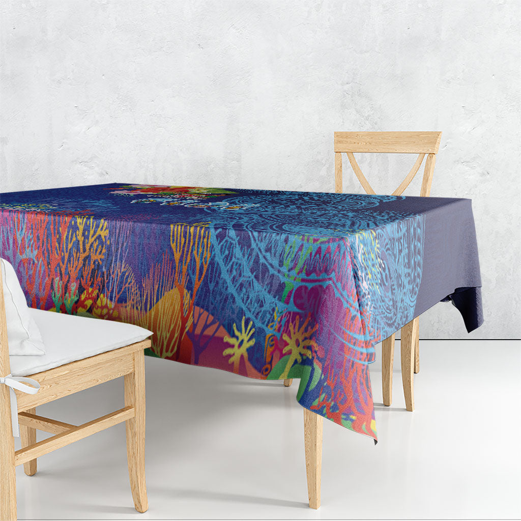 Fiji Day Tablecloth Coral Reef with Tapa Motifs and Hibiscus Ocean Vibe LT03 - Polynesian Pride