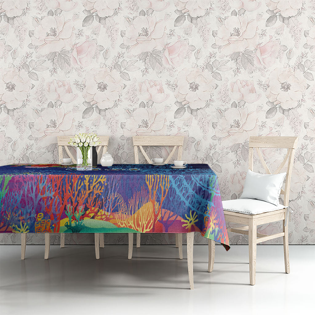 Fiji Day Tablecloth Coral Reef with Tapa Motifs and Hibiscus Ocean Vibe LT03 - Polynesian Pride