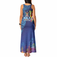 Fiji Day Tank Maxi Dress Coral Reef with Tapa Motifs and Hibiscus Ocean Vibe LT03 - Polynesian Pride