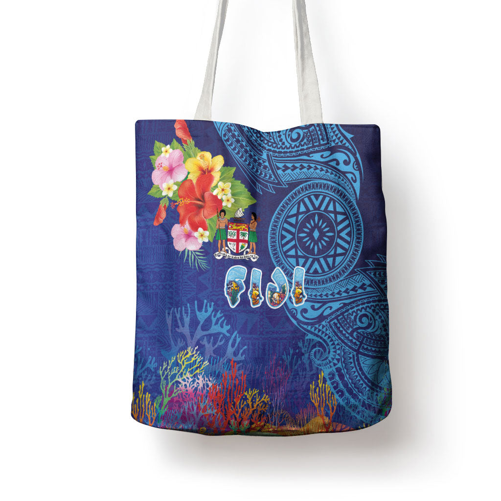Fiji Day Tote Bag Coral Reef with Tapa Motifs and Hibiscus Ocean Vibe LT03 - Polynesian Pride