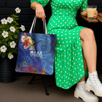 Fiji Day Tote Bag Coral Reef with Tapa Motifs and Hibiscus Ocean Vibe LT03 - Polynesian Pride