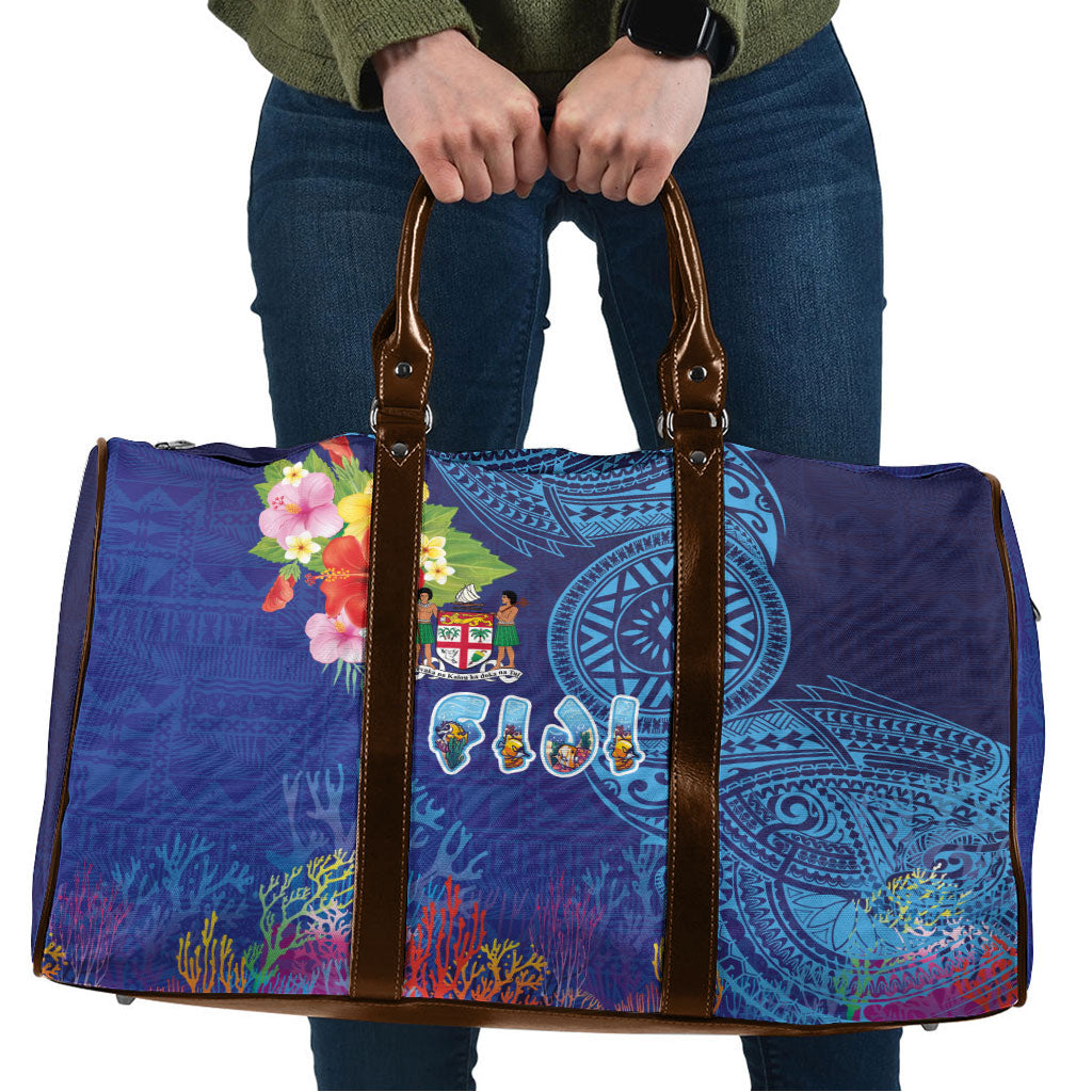 Fiji Day Travel Bag Coral Reef with Tapa Motifs and Hibiscus Ocean Vibe LT03 Blue - Polynesian Pride