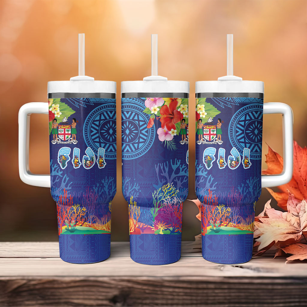 Fiji Day Tumbler With Handle Coral Reef with Tapa Motifs and Hibiscus Ocean Vibe LT03 - Polynesian Pride