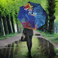 Fiji Day Umbrella Coral Reef with Tapa Motifs and Hibiscus Ocean Vibe LT03 - Polynesian Pride