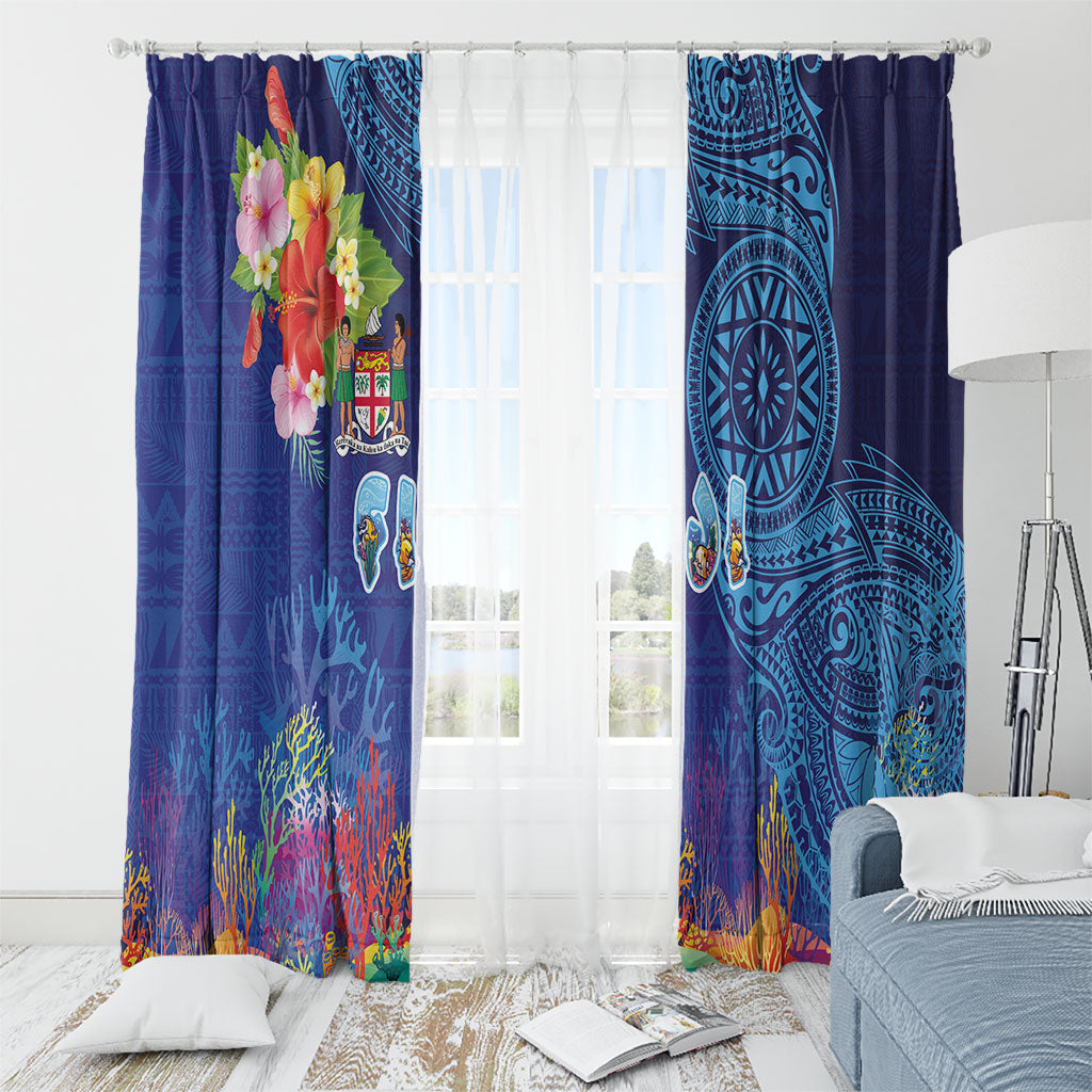 Fiji Day Window Curtain Coral Reef with Tapa Motifs and Hibiscus Ocean Vibe LT03 - Polynesian Pride
