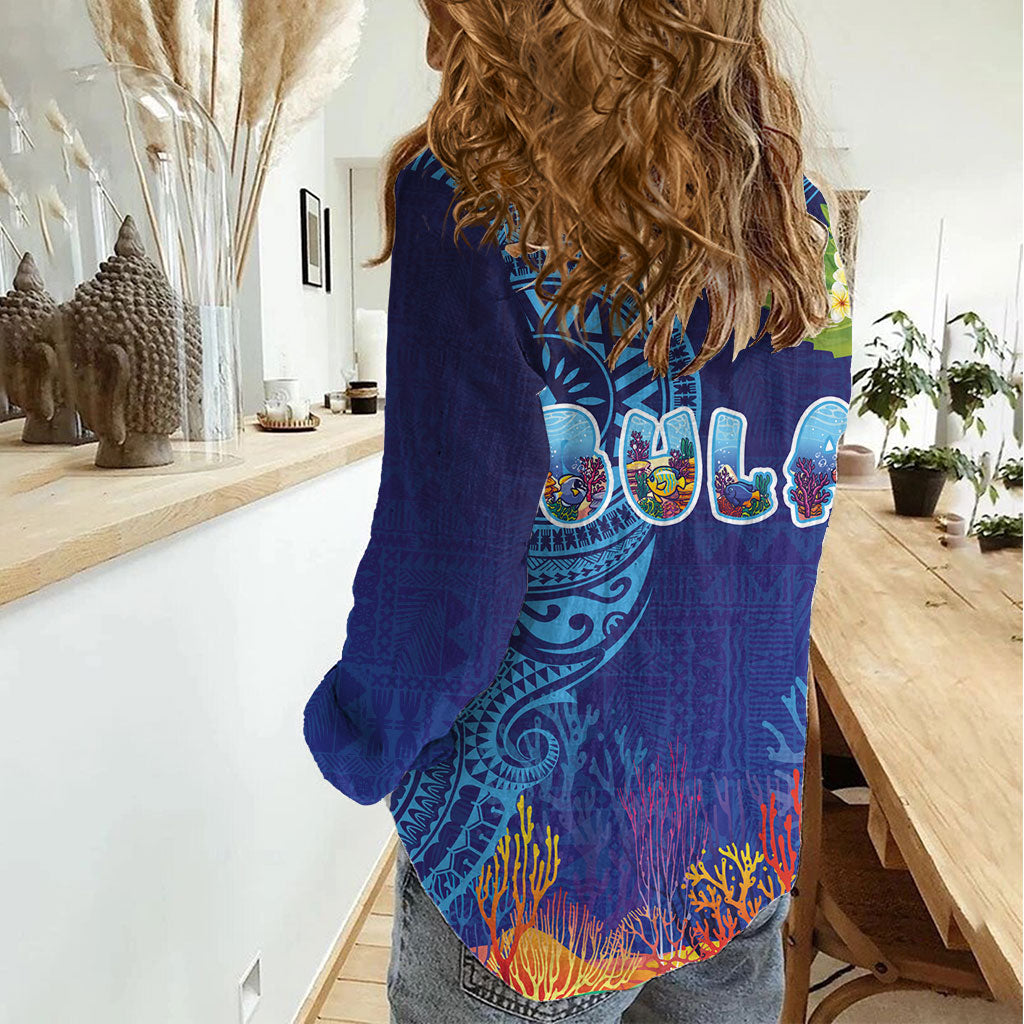 Fiji Day Women Casual Shirt Coral Reef with Tapa Motifs and Hibiscus Ocean Vibe LT03 - Polynesian Pride