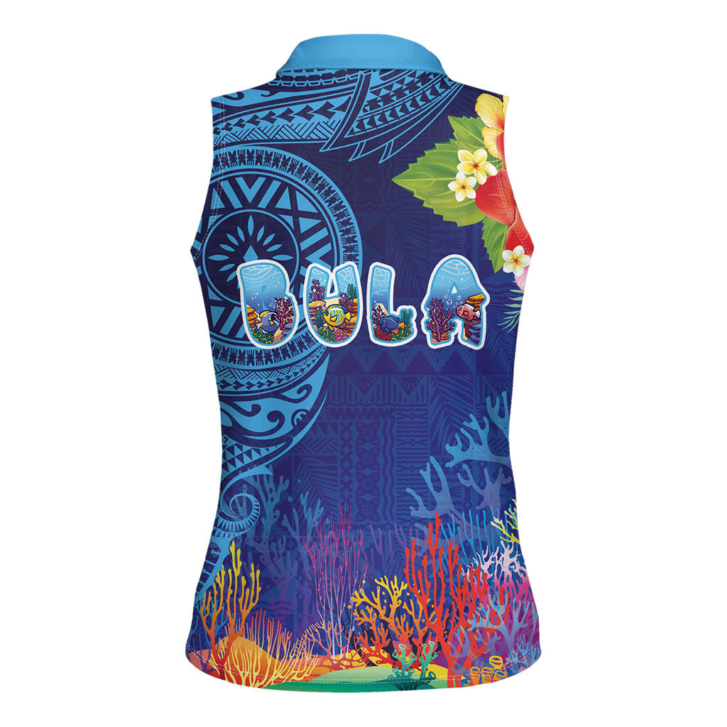 Fiji Day Women Sleeveless Polo Shirt Coral Reef with Tapa Motifs and Hibiscus Ocean Vibe LT03 - Polynesian Pride