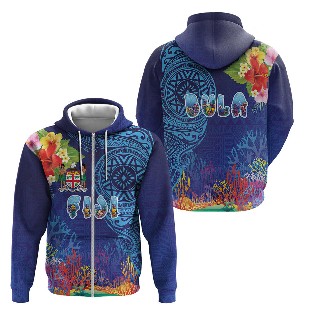 Fiji Day Zip Hoodie Coral Reef with Tapa Motifs and Hibiscus Ocean Vibe LT03 - Polynesian Pride