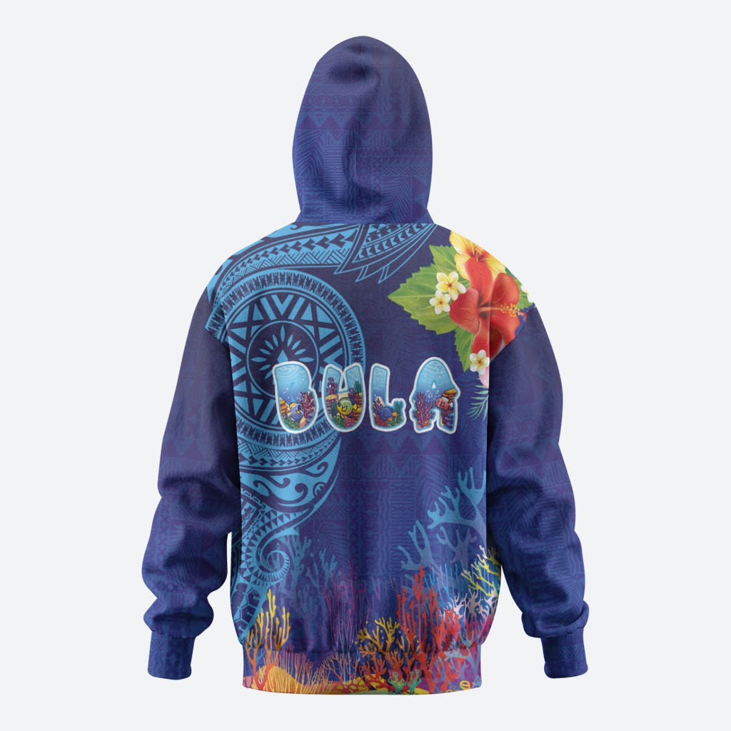 Fiji Day Zip Hoodie Coral Reef with Tapa Motifs and Hibiscus Ocean Vibe LT03 - Polynesian Pride
