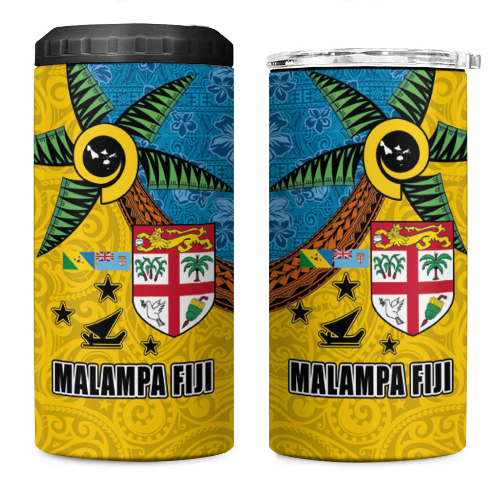 Malampa Fiji Day 4 in 1 Can Cooler Tumbler Tapa and Melanesian Patterns with Coat of Arms LT03 One Size: 16 oz Multicolor - Polynesian Pride