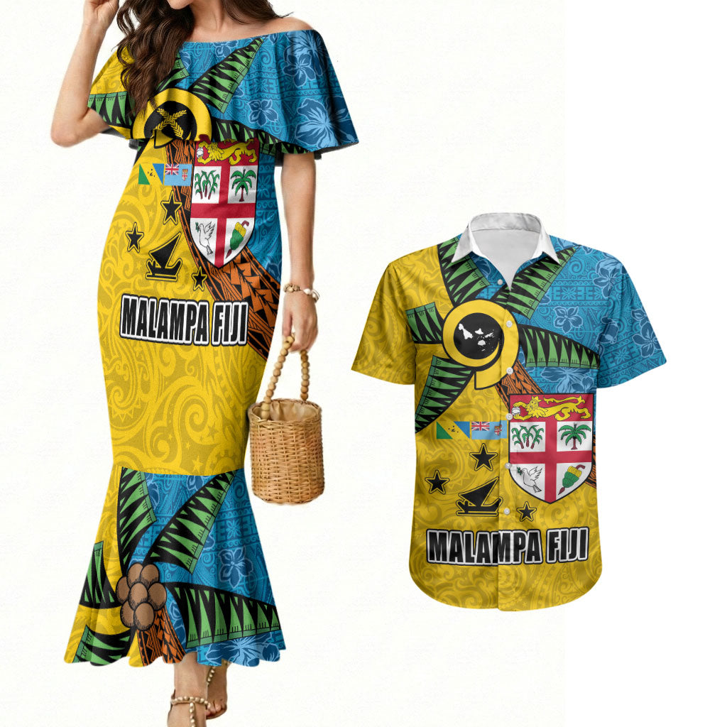 Malampa Fiji Day Couples Matching Mermaid Dress and Hawaiian Shirt Tapa and Melanesian Patterns with Coat of Arms LT03 Multicolor - Polynesian Pride