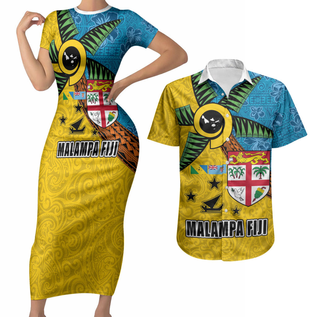 Malampa Fiji Day Couples Matching Short Sleeve Bodycon Dress and Hawaiian Shirt Tapa and Melanesian Patterns with Coat of Arms LT03 Multicolor - Polynesian Pride