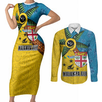 Malampa Fiji Day Couples Matching Short Sleeve Bodycon Dress and Long Sleeve Button Shirt Tapa and Melanesian Patterns with Coat of Arms LT03 Multicolor - Polynesian Pride