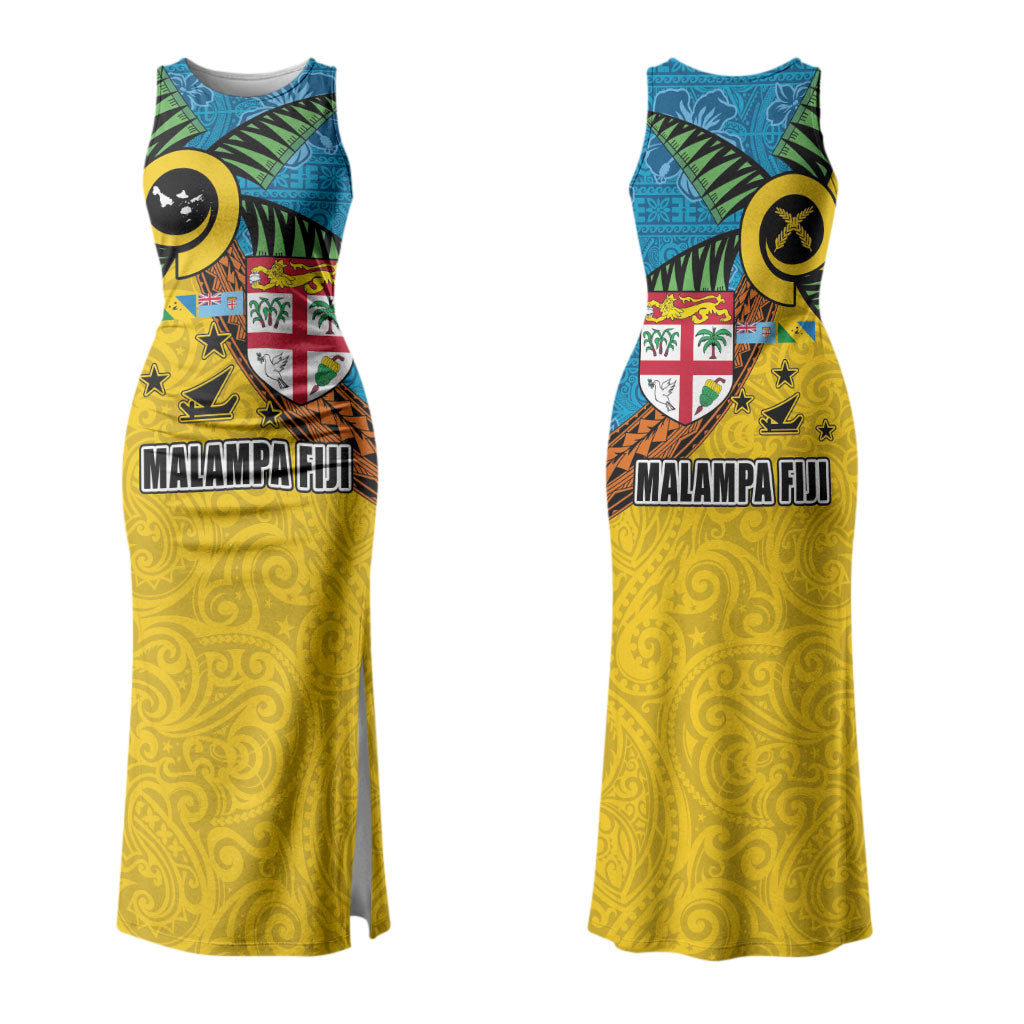 Malampa Fiji Day Couples Matching Tank Maxi Dress and Hawaiian Shirt Tapa and Melanesian Patterns with Coat of Arms LT03 - Polynesian Pride