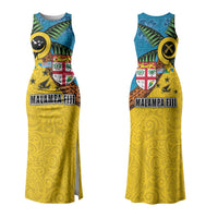 Malampa Fiji Day Couples Matching Tank Maxi Dress and Long Sleeve Button Shirt Tapa and Melanesian Patterns with Coat of Arms LT03 - Polynesian Pride