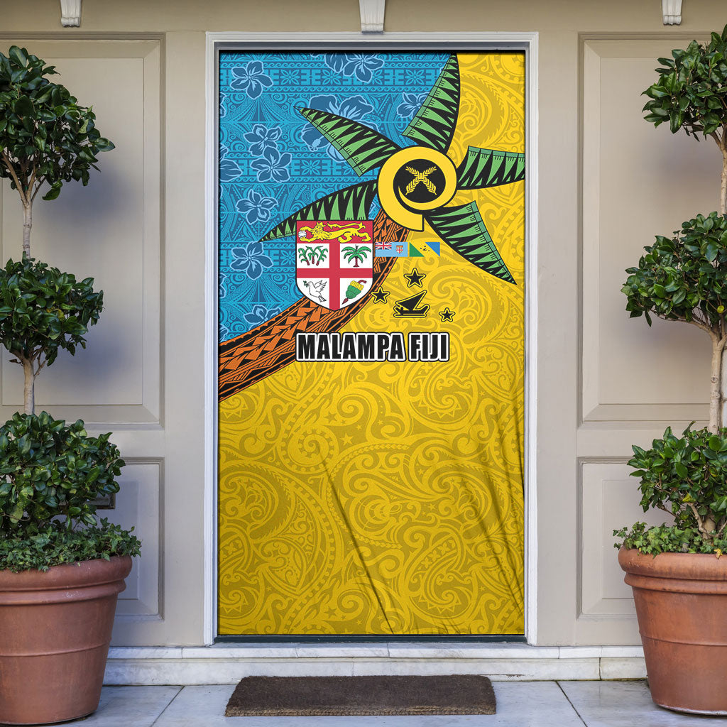 Malampa Fiji Day Door Cover Tapa and Melanesian Patterns with Coat of Arms LT03 Multicolor - Polynesian Pride
