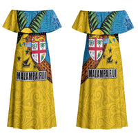 Malampa Fiji Day Family Matching Off Shoulder Maxi Dress and Hawaiian Shirt Tapa and Melanesian Patterns with Coat of Arms LT03 Mom's Dress Multicolor - Polynesian Pride