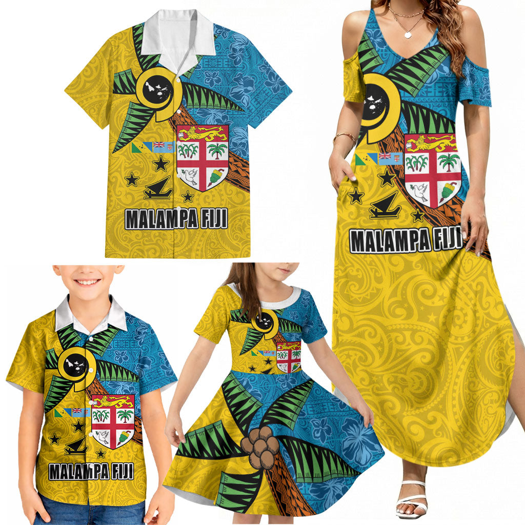 Malampa Fiji Day Family Matching Summer Maxi Dress and Hawaiian Shirt Tapa and Melanesian Patterns with Coat of Arms LT03 - Polynesian Pride