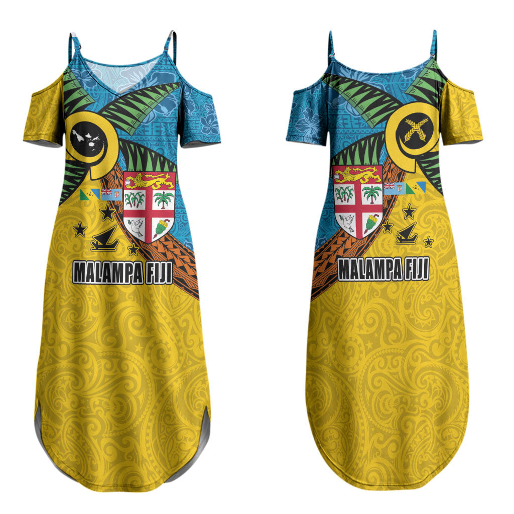 Malampa Fiji Day Family Matching Summer Maxi Dress and Hawaiian Shirt Tapa and Melanesian Patterns with Coat of Arms LT03 Mom's Dress Multicolor - Polynesian Pride