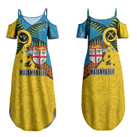 Malampa Fiji Day Family Matching Summer Maxi Dress and Hawaiian Shirt Tapa and Melanesian Patterns with Coat of Arms LT03 Mom's Dress Multicolor - Polynesian Pride