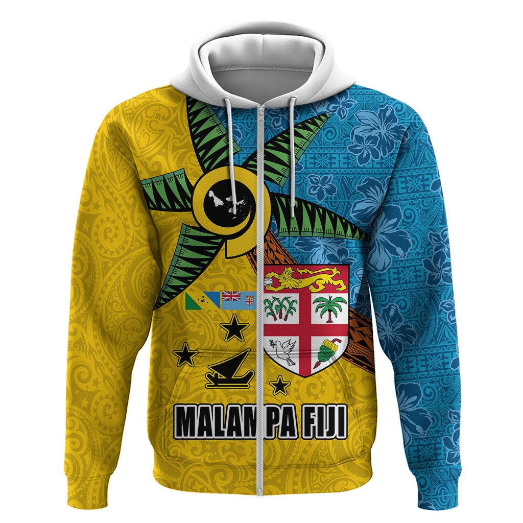 Malampa Fiji Day Hoodie Tapa and Melanesian Patterns with Coat of Arms LT03 Zip Hoodie Multicolor - Polynesian Pride