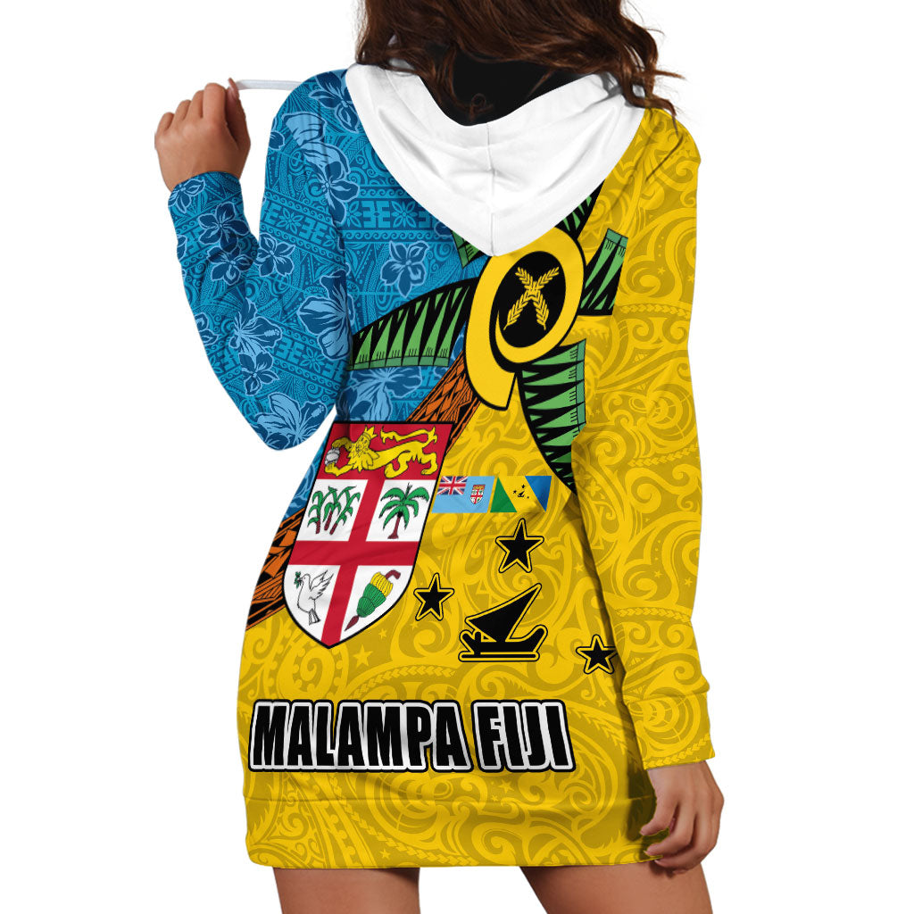 Malampa Fiji Day Hoodie Dress Tapa and Melanesian Patterns with Coat of Arms LT03 - Polynesian Pride