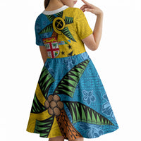 Malampa Fiji Day Kid Short Sleeve Dress Tapa and Melanesian Patterns with Coat of Arms LT03 - Polynesian Pride