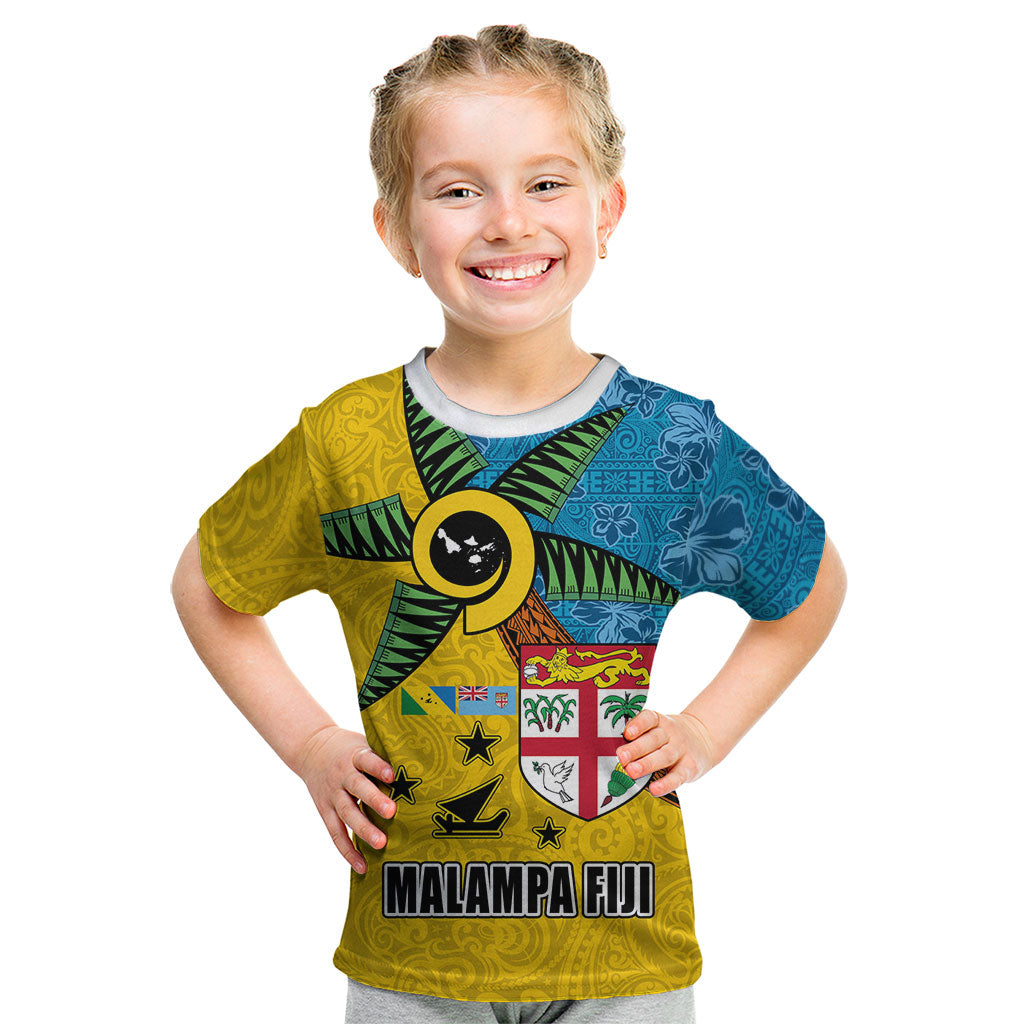 Malampa Fiji Day Kid T Shirt Tapa and Melanesian Patterns with Coat of Arms LT03 Multicolor - Polynesian Pride
