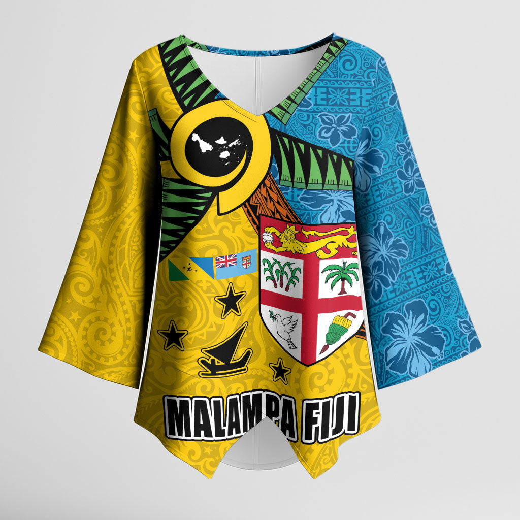Malampa Fiji Day Kimono Sleeve Blouse Tapa and Melanesian Patterns with Coat of Arms LT03 Female Multicolor - Polynesian Pride