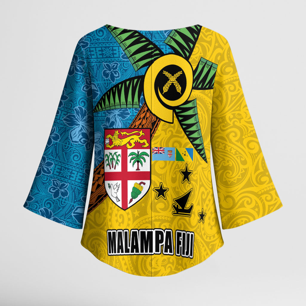 Malampa Fiji Day Kimono Sleeve Blouse Tapa and Melanesian Patterns with Coat of Arms LT03 - Polynesian Pride