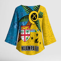 Malampa Fiji Day Kimono Sleeve Blouse Tapa and Melanesian Patterns with Coat of Arms LT03 - Polynesian Pride