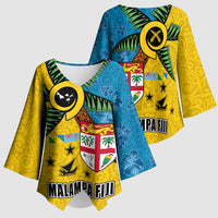Malampa Fiji Day Kimono Sleeve Blouse Tapa and Melanesian Patterns with Coat of Arms LT03 - Polynesian Pride