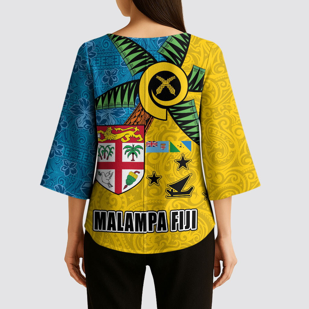 Malampa Fiji Day Kimono Sleeve Blouse Tapa and Melanesian Patterns with Coat of Arms LT03 - Polynesian Pride