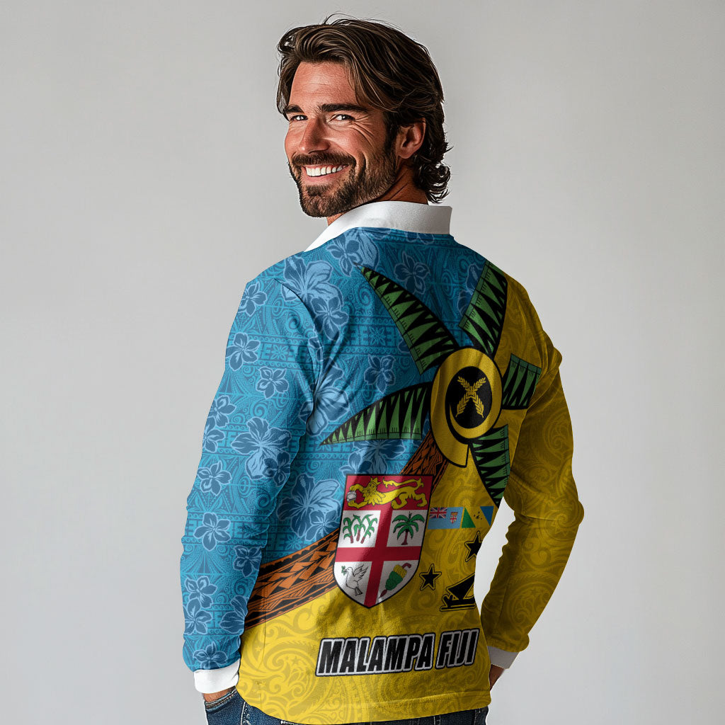 Malampa Fiji Day Long Sleeve Polo Shirt Tapa and Melanesian Patterns with Coat of Arms LT03 - Polynesian Pride