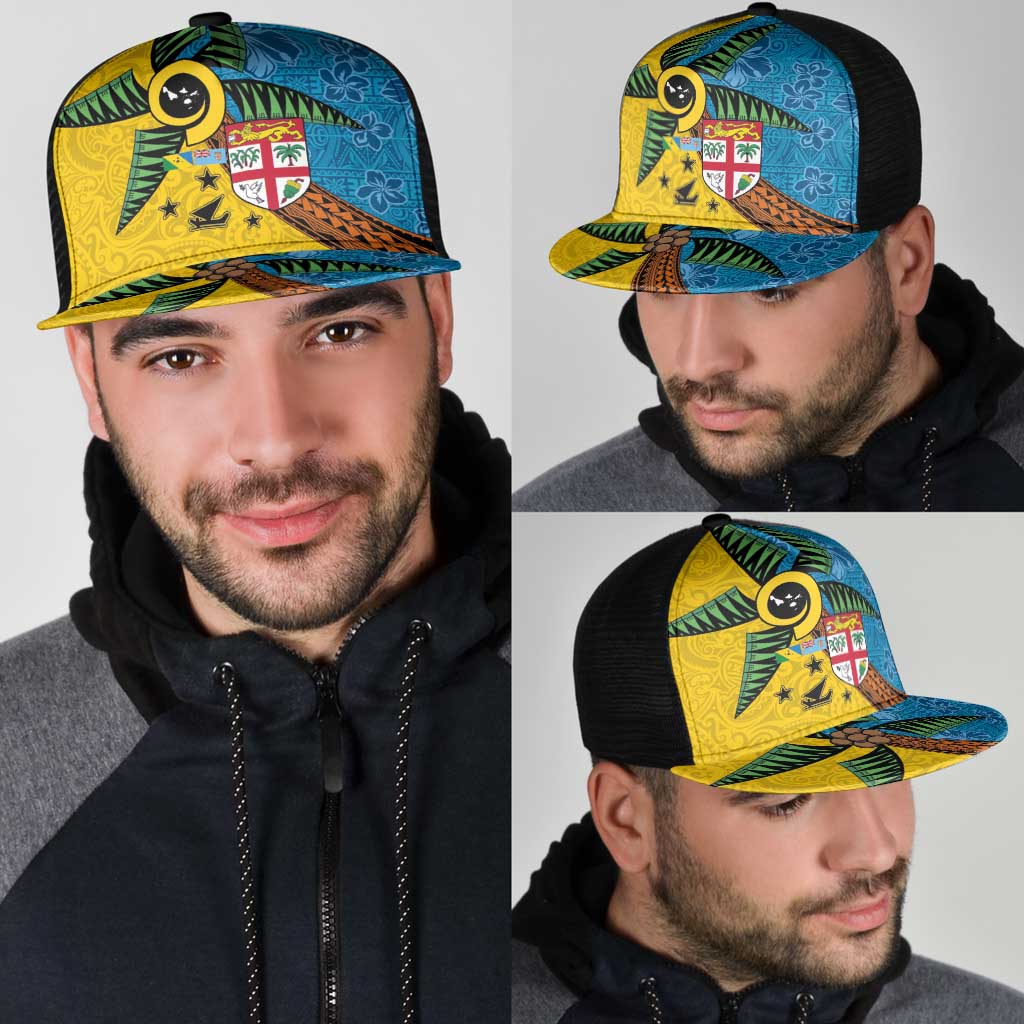 Malampa Fiji Day Mesh Trucker Cap Tapa and Melanesian Patterns with Coat of Arms LT03 - Polynesian Pride