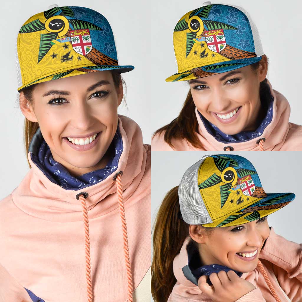Malampa Fiji Day Mesh Trucker Cap Tapa and Melanesian Patterns with Coat of Arms LT03 - Polynesian Pride