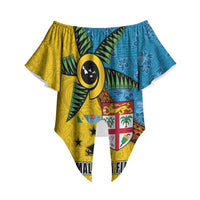 Malampa Fiji Day Off Shoulder Wrap Waist Top Tapa and Melanesian Patterns with Coat of Arms LT03 - Polynesian Pride
