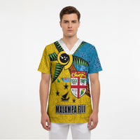 Malampa Fiji Day Scrub Top Tapa and Melanesian Patterns with Coat of Arms LT03 - Polynesian Pride