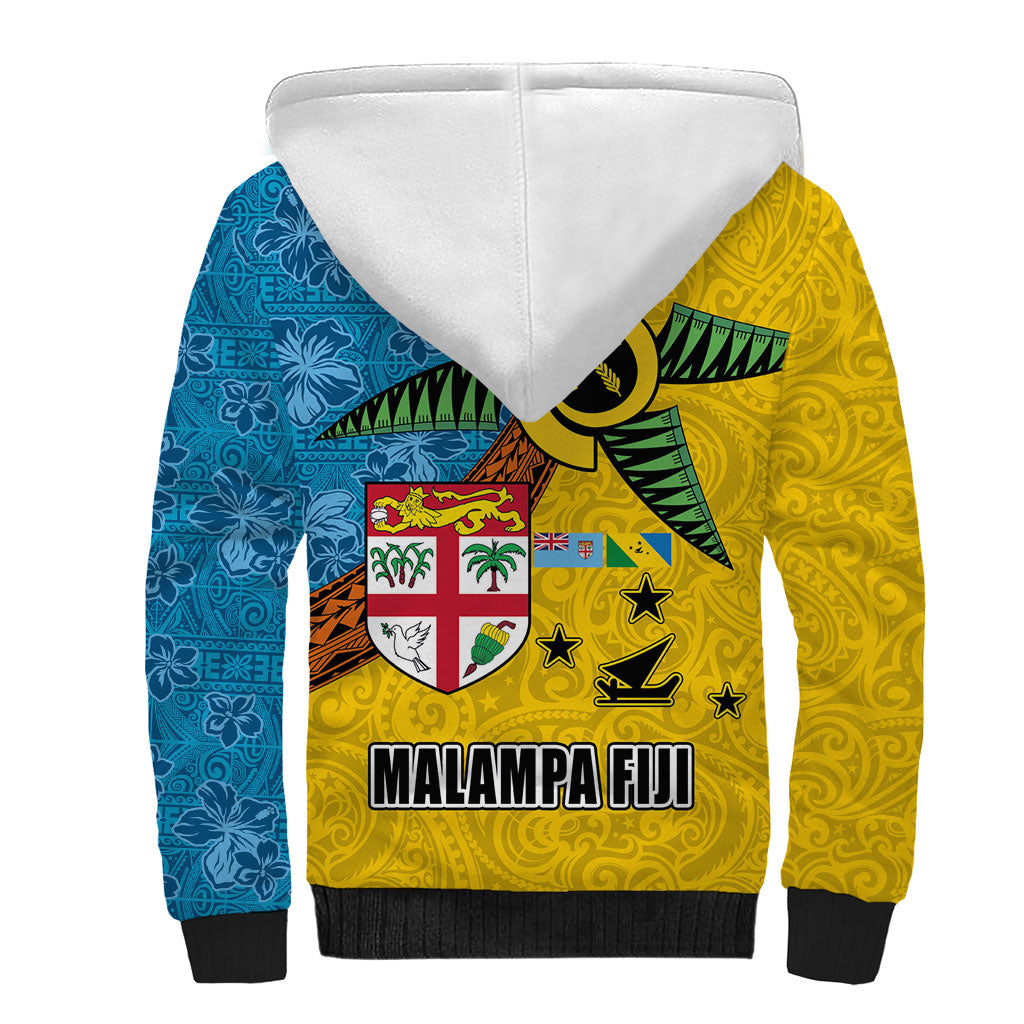 Malampa Fiji Day Sherpa Hoodie Tapa and Melanesian Patterns with Coat of Arms LT03 - Polynesian Pride
