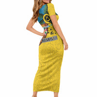 Malampa Fiji Day Short Sleeve Bodycon Dress Tapa and Melanesian Patterns with Coat of Arms LT03 - Polynesian Pride